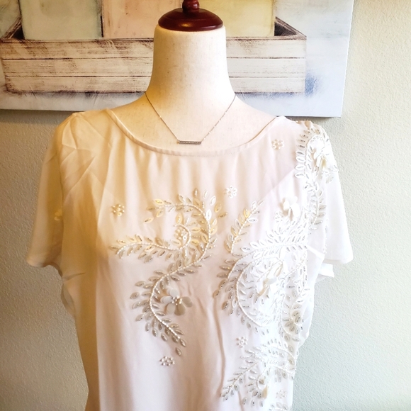 HOPE & IVY | Tie-Back Embroidered Maxi Wedding Dress in Ivory sz 14 - Picture 4 of 16